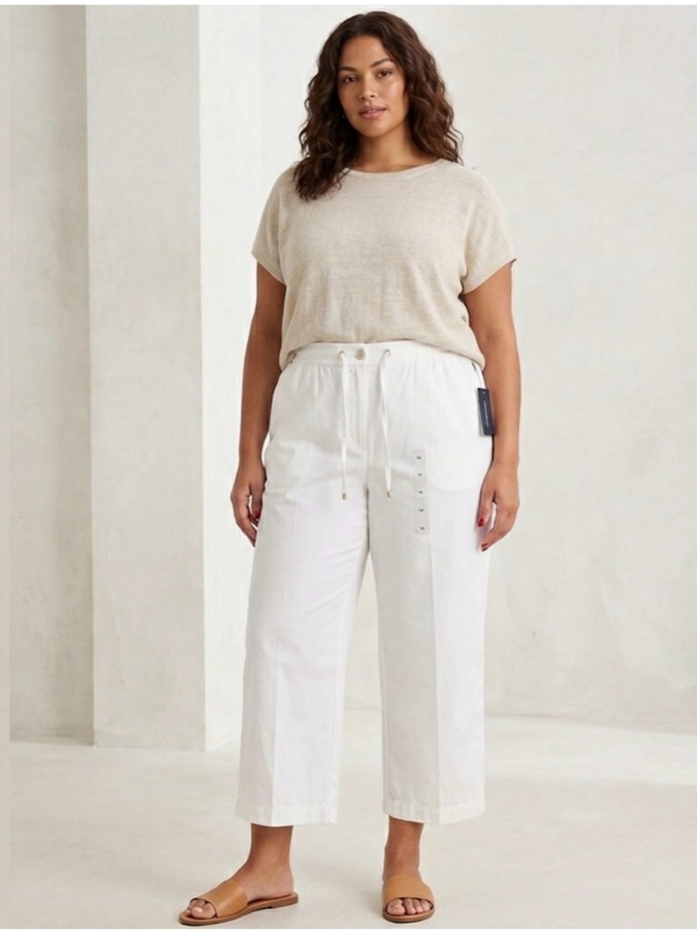 NWT Tommy Hilfiger Mykonos White Cotton Drawstring Pants‎ Women Size 14 Wide Leg